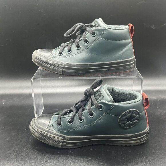 Converse Junior All Star Leather Sneaker size 1 672118C Green casual school - Picture 2 of 8